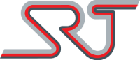 Logo met grijze en rode tekst die de letters "SRT" vormt in een gestileerd ontwerp.